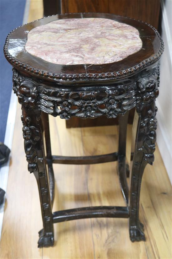 A Chinese rosewood and marble stand, H.61cm